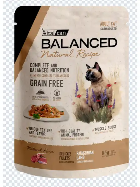 VITALCAN NATURAL RECIPE FILETES CORDERO GATO ADULTO 85G X 12U