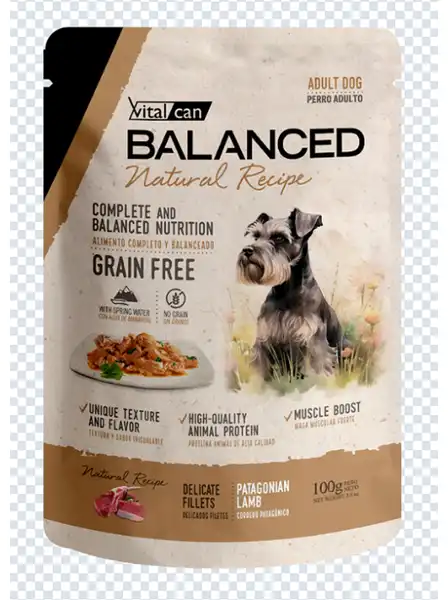 VITALCAN NATURAL RECIPE FILETES CORDERO PERRO ADULTO 100G X 12U