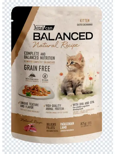 VITALCAN NATURAL RECIPE FILETES CORDERO GATO CACHORRO 85G X 12U