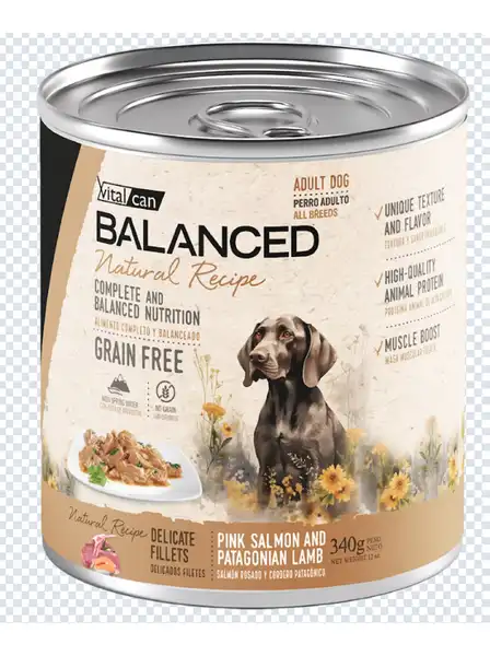 VITALCAN NATURAL RECIPE FILETES SALMÓN Y CORDERO PERRO ADULTO 340G