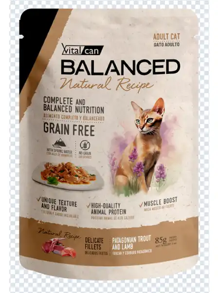 VITALCAN NATURAL RECIPE FILETES TRUCHA Y CORDERO GATO ADUL 85G X 12U