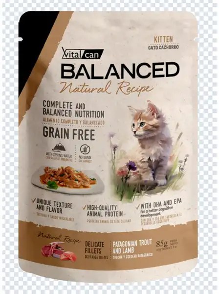 VITALCAN NATURAL RECIPE FILETES TRUCHA Y CORDERO GATO CACH 85G