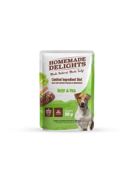 HOMEMADE DELIGHTS POUCH BEEF & VEG ADULT DOG POUCH 100GR