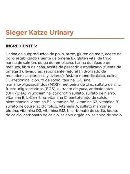 Alimento Balanceado Seco Sieger Katze Urinary Tract Control Urológico 1 kg para Gatos