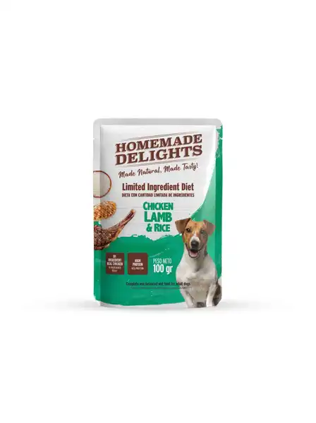 HOMEMADE DELIGHTS POUCH HMD CHICKEN, LAMB & RICE ADULT DOG 100GR