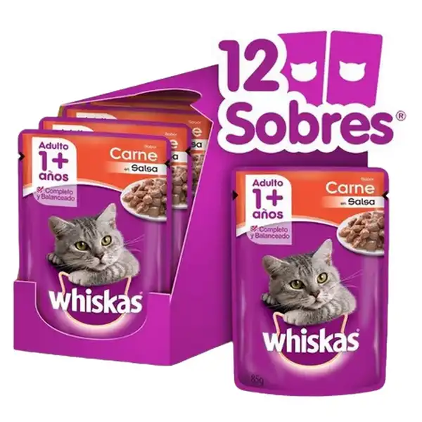 WHISKAS POUCH CARNE EN SALSA (CAJA X 12U)