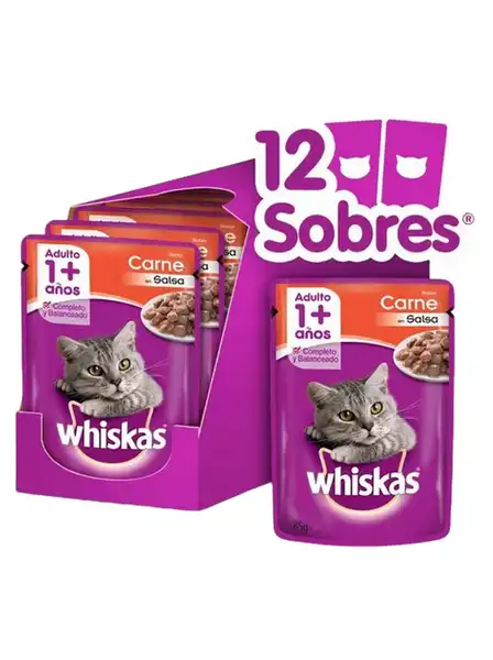 WHISKAS POUCH CARNE EN SALSA (CAJA X 12U)