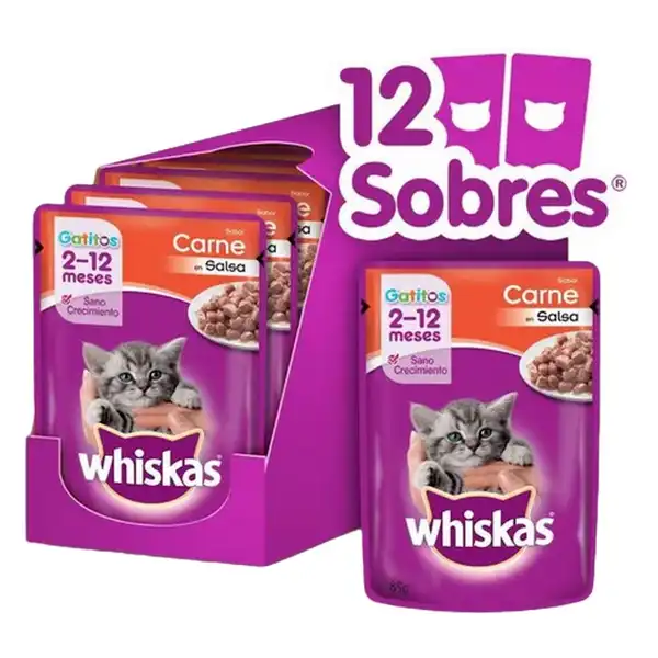 WHISKAS POUCH GATITOS CARNE (CAJA X 12U)