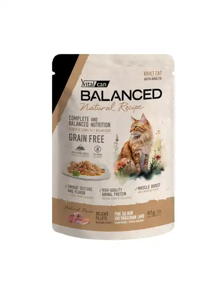 Alimento Húmedo Vitalcan Natural Recipe Filetes Salmón y Cordero Gato Adulto 85 g