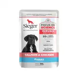 SIEGER PUPPY SALMON Y POLLO WET POUCH X 100 GR.
