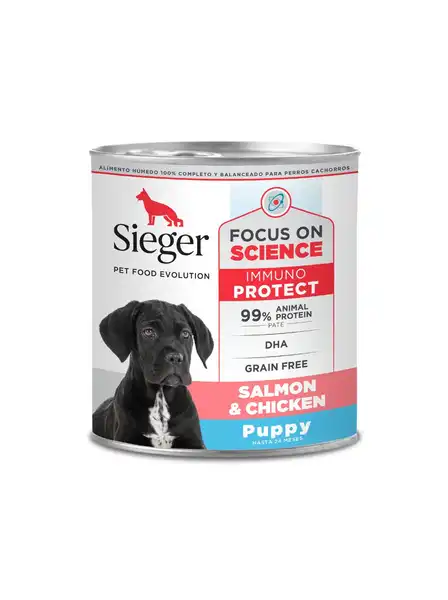 SIEGER PUPPY SALMON Y POLLO WET LATA X 340 GR. EO