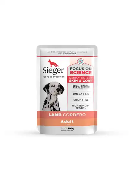 SIEGER DERMA DOG WET CORDERO POUCH X 100GRS