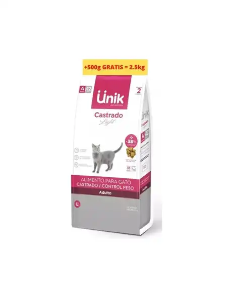 UNIK GATO ADULTO CONTROL DE PESO/CASTRADOS 2KG + 0,5KG DE REGALO