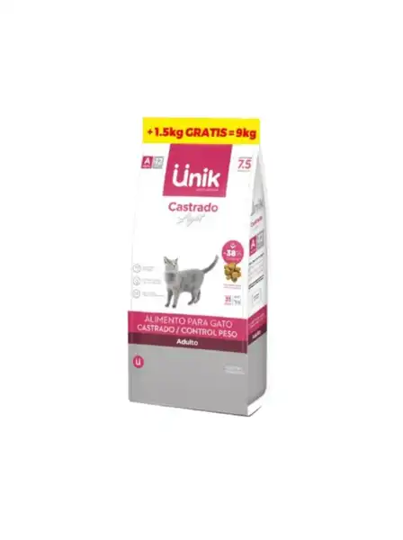 UNIK GATO ADULTO CONTROL DE PESO/CASTRADOS 7,5KG + 1,5KG DE REGALO