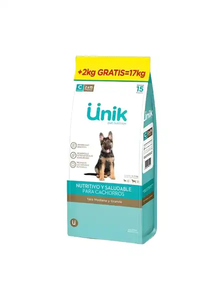 UNIK PERRO CACHORRO TALLA MEDIANA Y GRANDE 15KG + 2KG DE REGALO