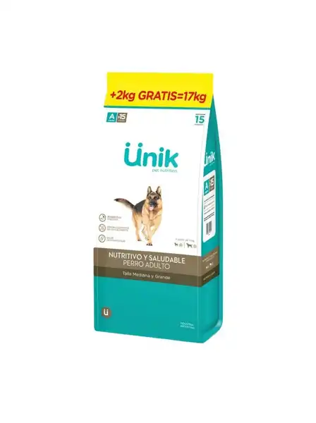 UNIK PERRO ADULTO TALLA MEDIANA Y GRANDE 15KG + 2KG DE REGALO