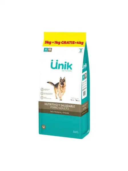 UNIK PERRO ADULTO TALLA MEDIANA Y GRANDE 3KG + 1KG DE REGALO