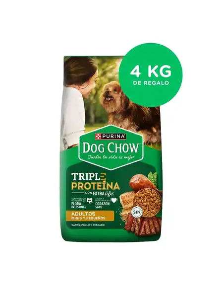 DOGCHOW  ADULTOS MINI Y PEQUEÑOS TRIPLE PROTEINA 20 + 4KG DE REGALO 