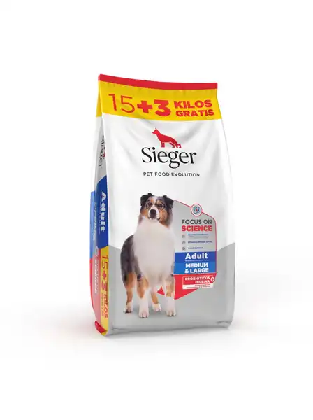 SIEGER ADULT MEDIUM & LARGE BREED 15KG + 3KG DE REGALO