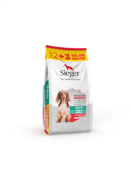 Alimento Balanceado Seco Sieger Adult Mini 12 kg + 3 kg de Regalo para Perros