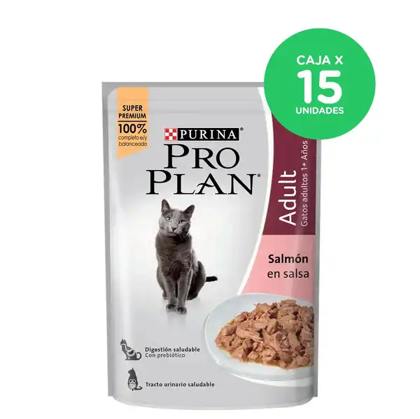 PROPLAN POUCH ADULT CAT SALMON 85GRS CAJA X 15 UNIDADES