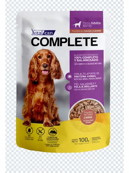 VITALCAN COMPLETE TROCITOS EN SALSA CARNE PERRO ADULTO 100G X12U
