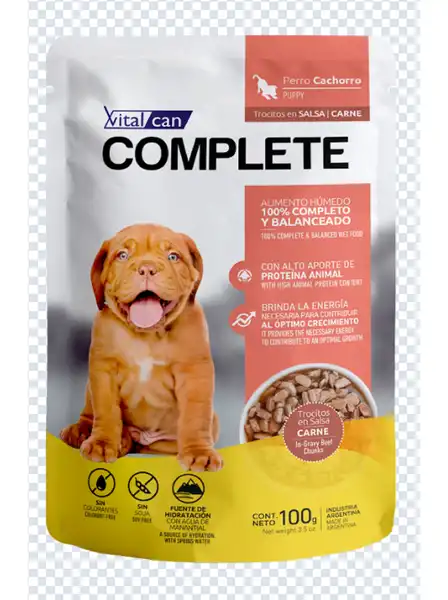 VITALCAN COMPLETE TROCITOS EN SALSA CARNE PERRO CACHORRO 100G X12U