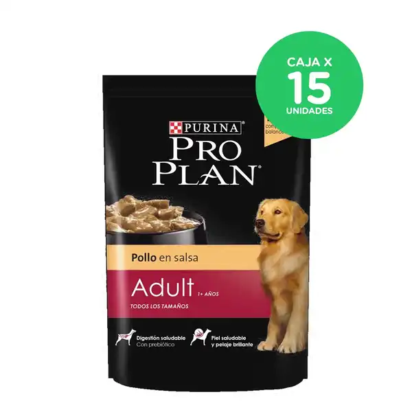 PROPLAN POUCH ADULT DOG CHICKEN 100GRS CAJA X 15 UNIDADES