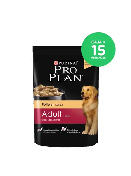 PROPLAN POUCH ADULT DOG CHICKEN 100GRS CAJA X 15 UNIDADES