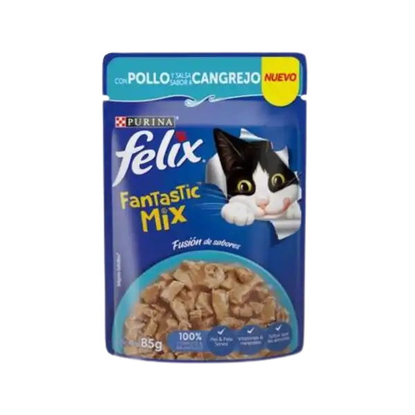 FELIX POUCH FANTASTIC MIX CON POLLO Y SALSA SABOR A CANGREJO 85GRS