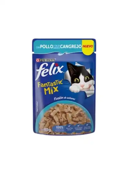 FELIX POUCH FANTASTIC MIX CON POLLO Y SALSA SABOR A CANGREJO 85GRS
