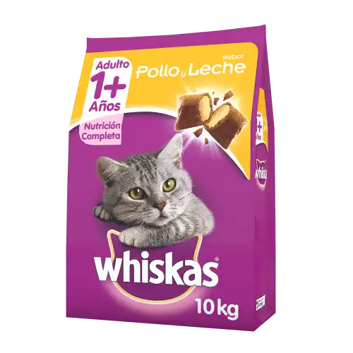 WHISKAS ADULTO 1+ SABOR POLLO Y LECHE 10KG