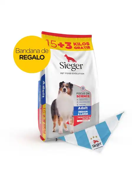 SIEGER ADULT MEDIUM & LARGE BREED 15KG + 3KG DE REGALO