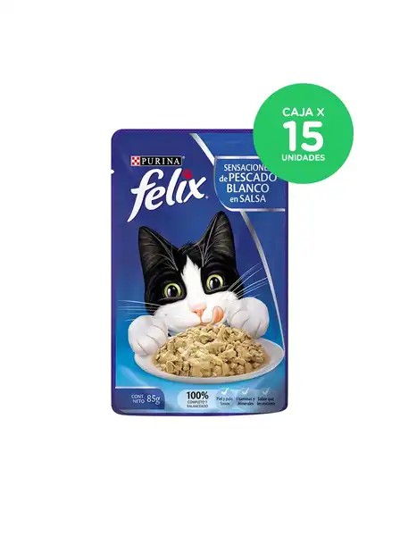 FELIX POUCH SENSACIONES DE PESCADO BLANCO EN SALSA (CAJA X 15 UNIDADES)