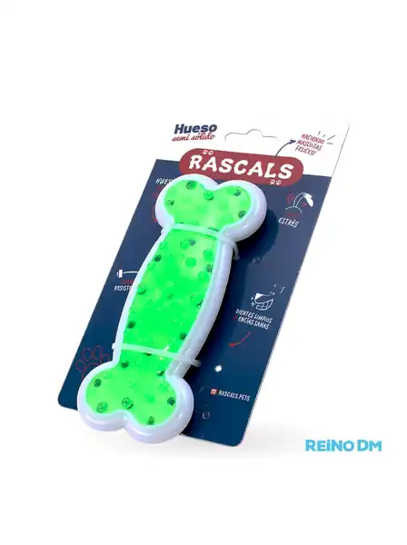 RASCALS JUGUETE HUESO SEMI RÍGIDO PLANO TPR VERDE/BLANCO