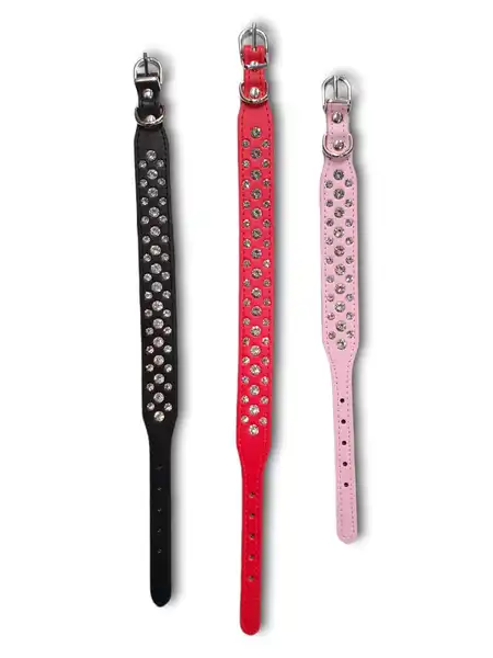 PER-ROS COLLAR ECOCUERO CON STRASS TALLE XS