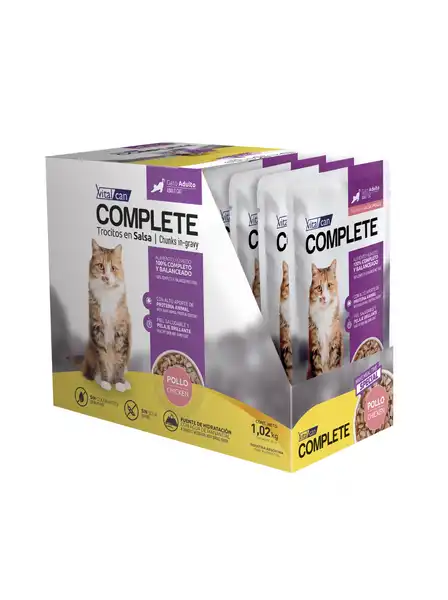 Alimento Húmedo Vitalcan Complete Trocitos en Salsa Pollo Gato Adulto 85 g por 12 Unidades